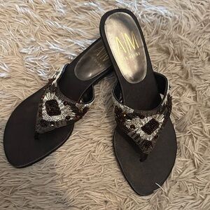Ann Marino Black and Brown Beaded Sandals - NEW NEVER WORN
